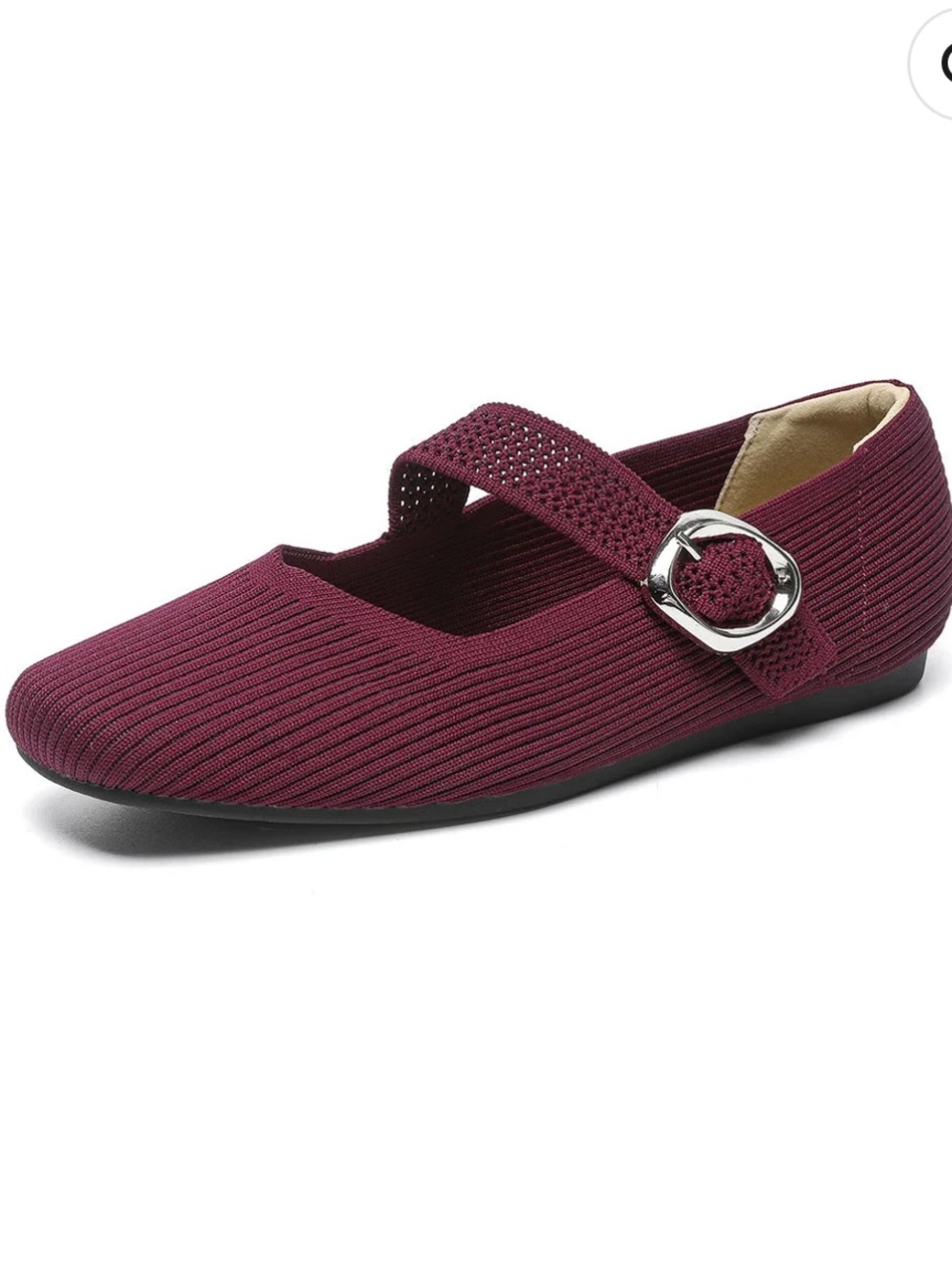 NEW Burgundy Ribbed Knit Square Toe Mary
Jane Flats - Size EU 39 US 8.5-9